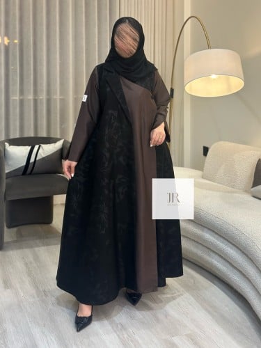 عباية نيفين l بقماش كريب متان تدخيلات تفته - اسود...