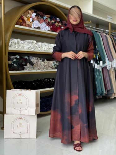 عباية تاينا بقماش لنن برسم اورنج