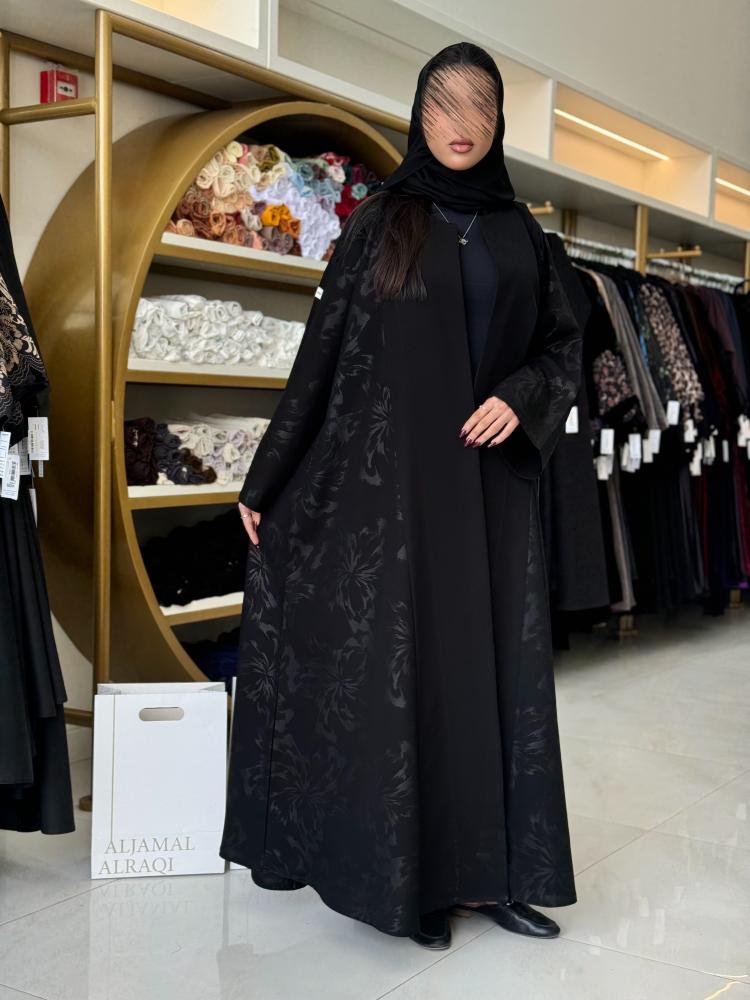 عباية جاز بقماش كريب الاناقة تدخيلات كريب مطبع ورد