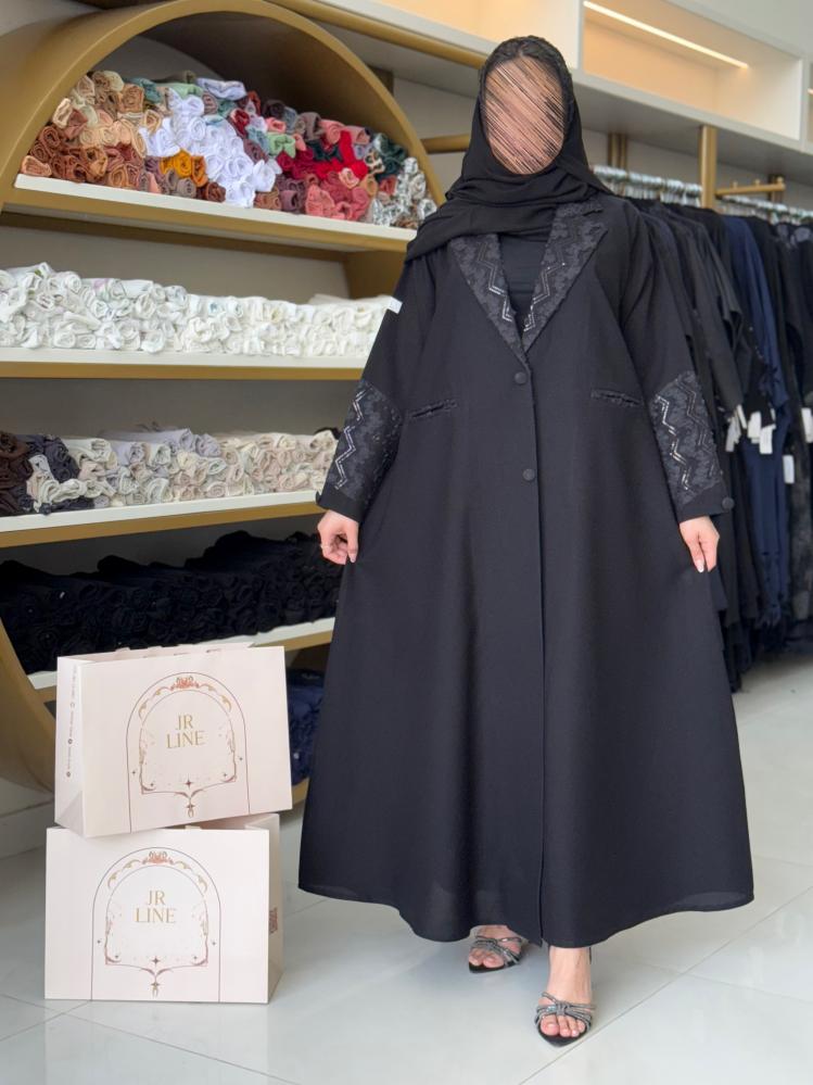 عباية روز بليزر بقماش كريب الاناقة تدخيلات تطريز بجيوب
