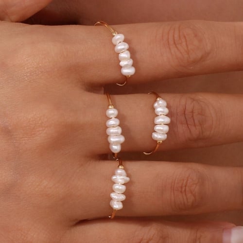 Pearl stainless steel ring