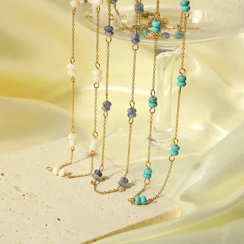 Natural stone stainless steel necklace