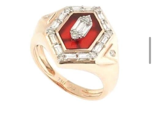 خاتم ذهب عيار 18 مزين بالالماس والاحجار الكريمة