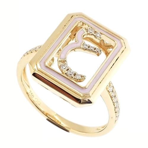 خاتم حرف (ع) ذهب عيار 18 مزين بالألماس الأبيض والأحجار الكريمة