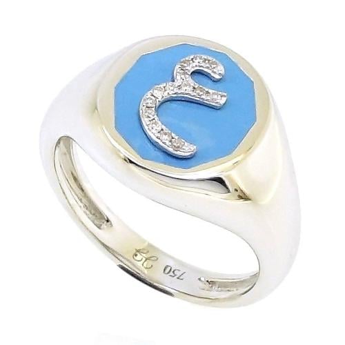 خاتم حرف (ع) ذهب عيار 18 مزين بالألماس الأبيض