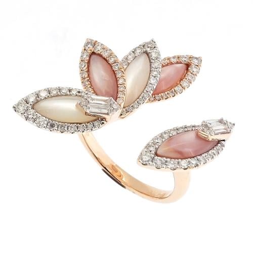 خاتم ذهب عيار 18 مزين بالألماس الأبيض والأحجار الكريمة