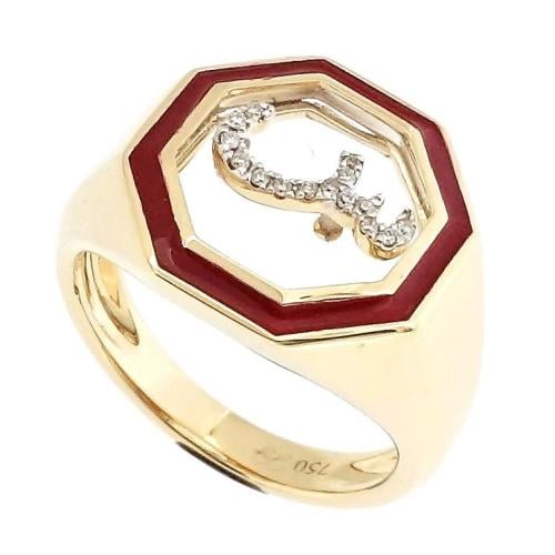 خاتم حرف (س) ذهب عيار 18 مزين بالألماس الأبيض