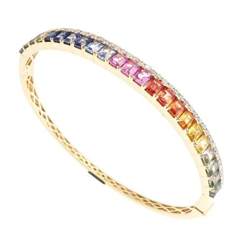 اسوارة تنس ذهب عيار 18 مزينة بالأحجار الكريمة والألماس الأبيض