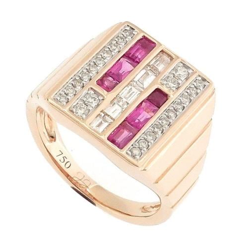 خاتم ذهب وردي عيار ١٨ مزين بالالماس والاحجار الكريمه الوزن.    ٥.١٣ جرام