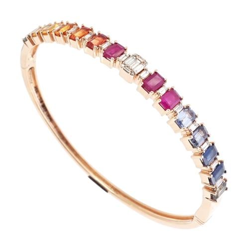 اسوارة ذهب عيار 18 مزينة بالأحجار الكريمة والألماس الأبيض