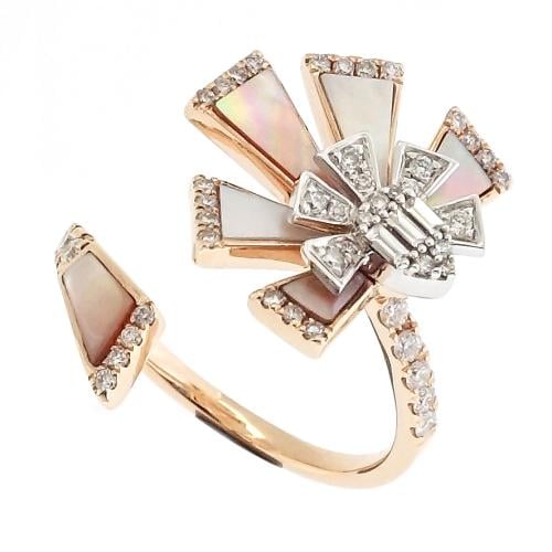 خاتم ذهب عيار 18 مزين بالألماس الأبيض والأحجار الكريمة