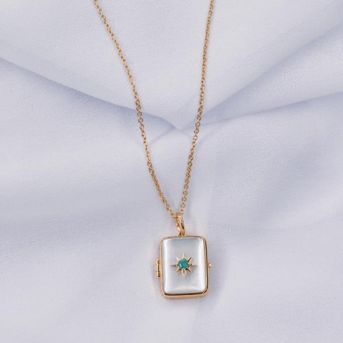 سلسال ذهب عيار 18 مزين بالألماس الابيض والاحجار الكريمة