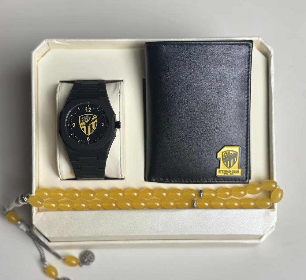 طقم نادي الانحاد ساعه + محفظه جلد طبيعي + سبحه مجانا