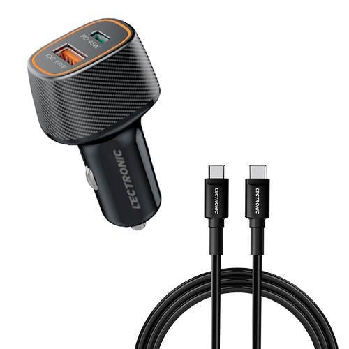 شاحن سيارة بـ منفذ USB-C + USB + SG + سلك تايب سي...