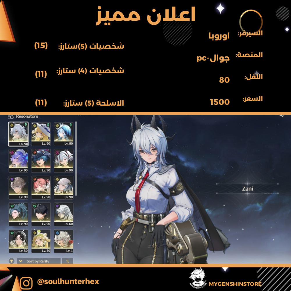 (soulhunterhex) حساب سيرفر اوروبا لفل 80 يحتوي (15 شخصية)
