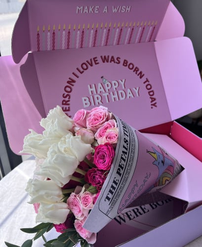 Baby rose tulip birthday box