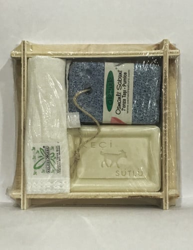 صابون حليب الماعز مع ليفة ومنشفة