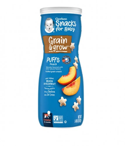 جيربر‏, وجبات خفيفة للأطفال ، الحبوب والنمو ، وجبة خفيفة منفوخة من الحبوب ، 8+ أشهر ، بنكهة الخوخ (42 جم)