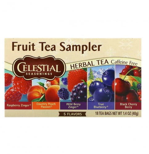 عينات شاي فاكهة، شاي أعشاب، خالي من الكافيين، 5 نكهات، 18 كيس شاي، (40 غ)