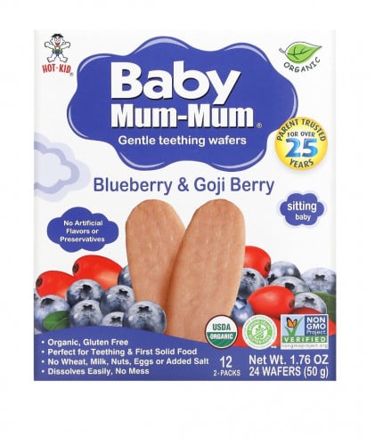 هوت كيد-رقائق ويفر التسنين اللطيفة، بالتوت الأزرق وتوت القوجي ، 12 كيس، 2 قطعة لكل كيس