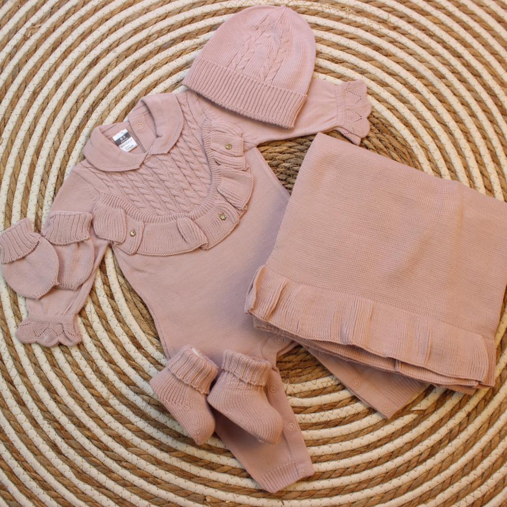 طقم بناتي تريكو 5 قطع للمواليد