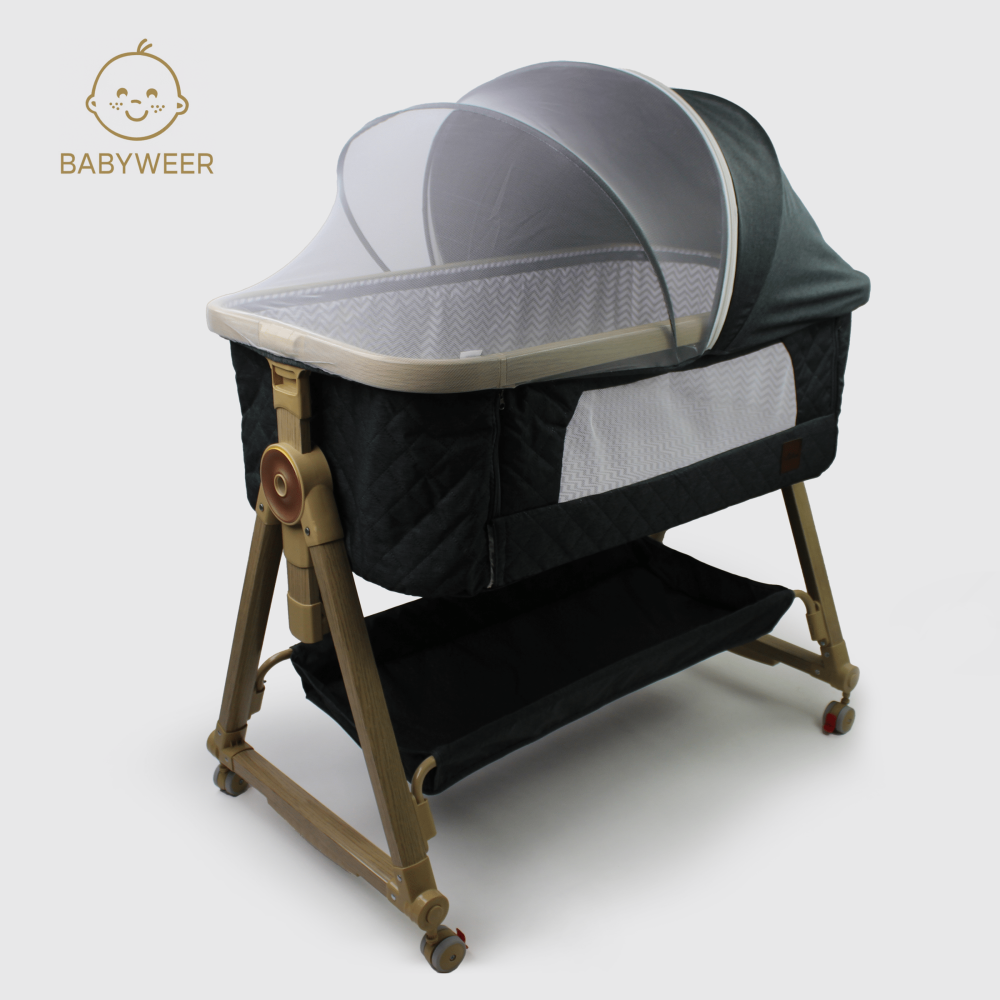 سرير نكست تومي هزاز رمادي غامق قواعد خشبية للرضاعة الليلية