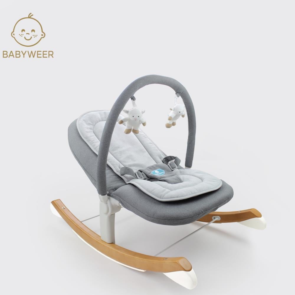 جلاسة اطفال بقواعد خشبية كلاسيكية قابلة للإهتزاز مزودة بحزام أمان