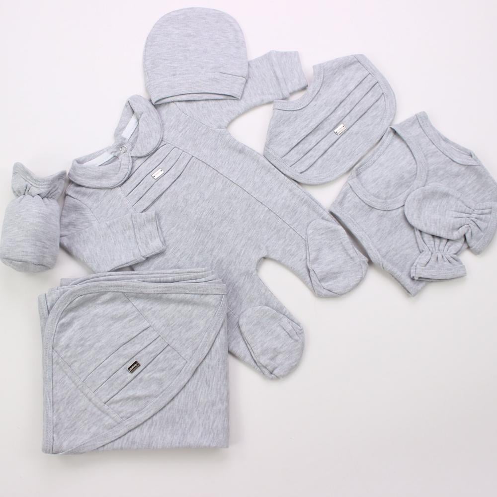 طقم رصاصي بشعار لحديثي الولادة والرضع قطن ناعم