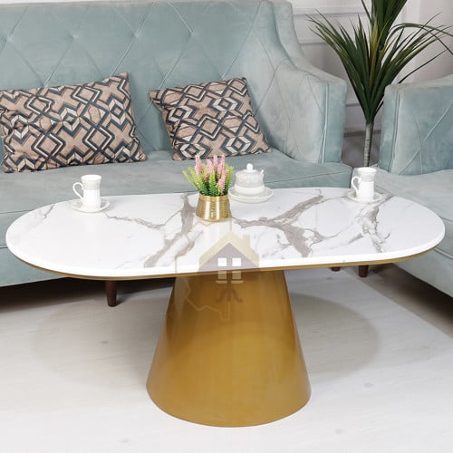 طاولة تقديم السطح خشب والقاعدة حديد لون ذهبي