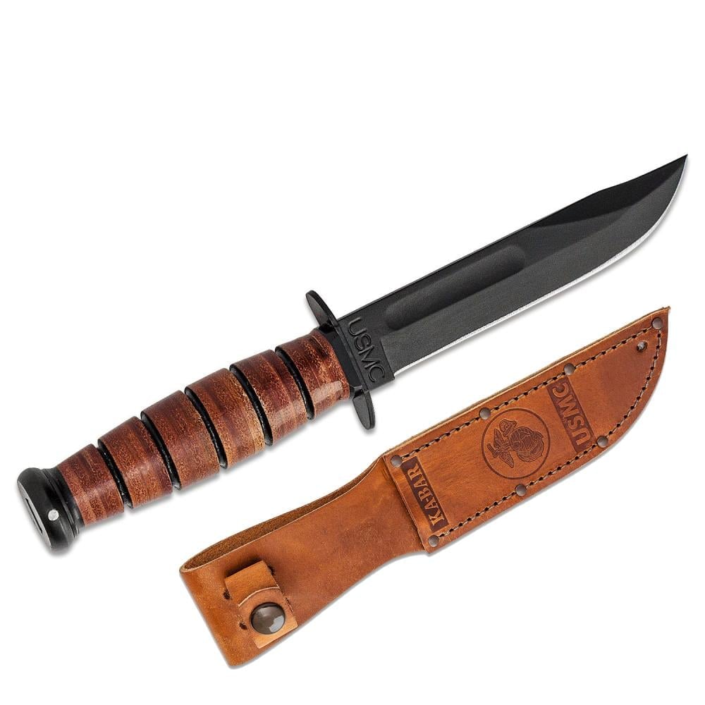 KA-BAR 1250 USMC Short Utility Fighting Knife Plain Blade Leather