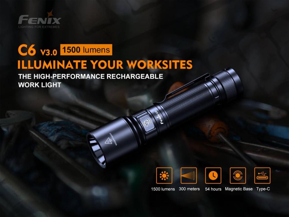 Fenix C6 V3.0 1500 Lumens USB Rechargeable Work Flashlight