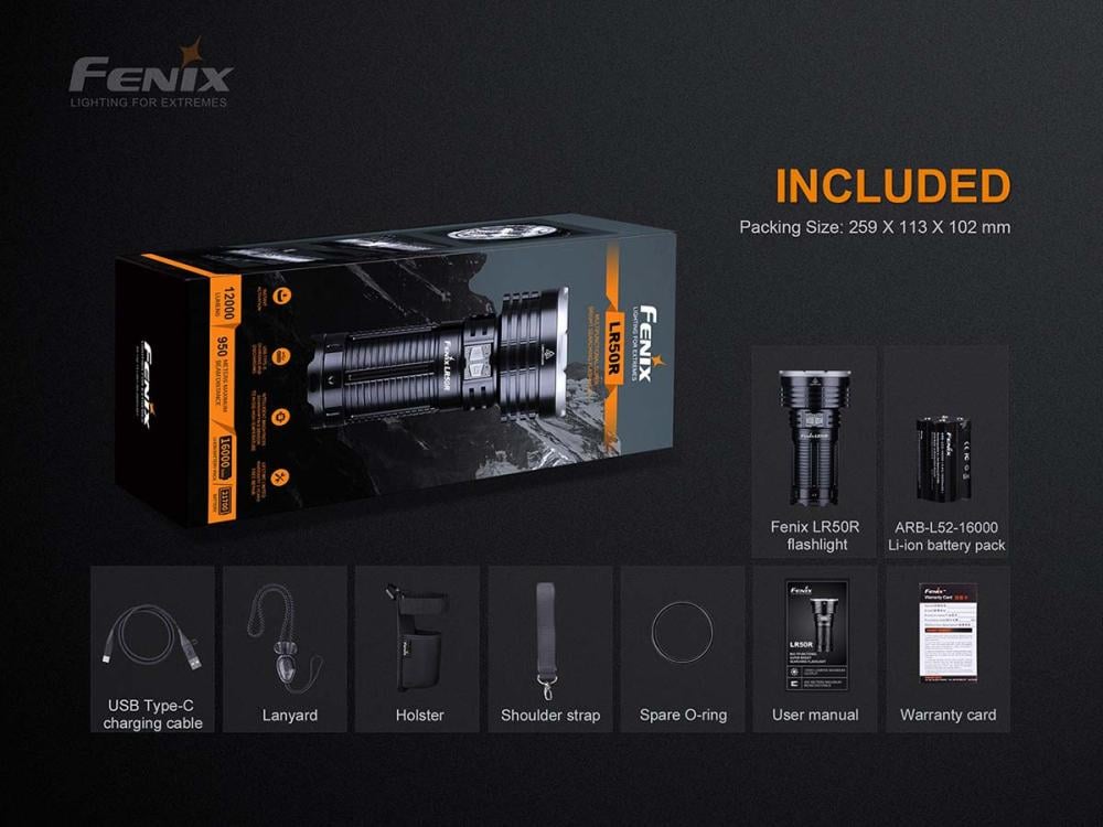 كشاف الإضاءة المركزة LR50R بقوة 12000 شمعة مع حساس من Fenix