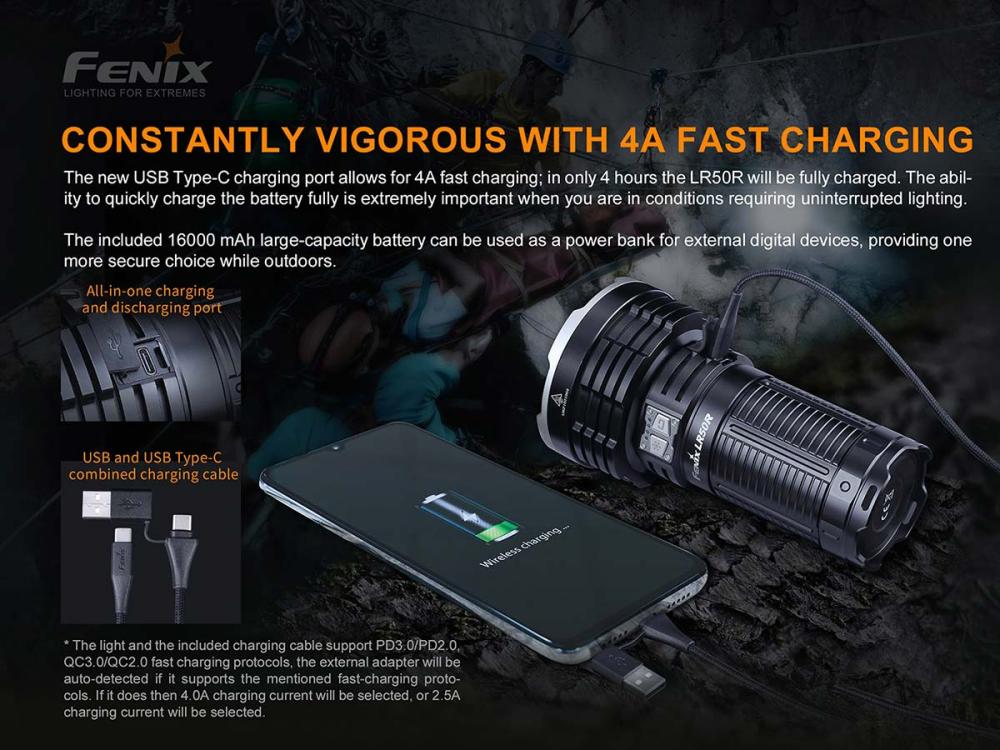 كشاف الإضاءة المركزة LR50R بقوة 12000 شمعة مع حساس من Fenix