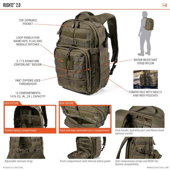 حقيبة ظهر رش12 RUSH12 الإصدار 2.0 موديل 56561 24 لتر