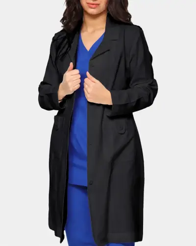 Black Women Lab Coat Orchid 38 Inch Daily Elegance | Maryouli Ahla