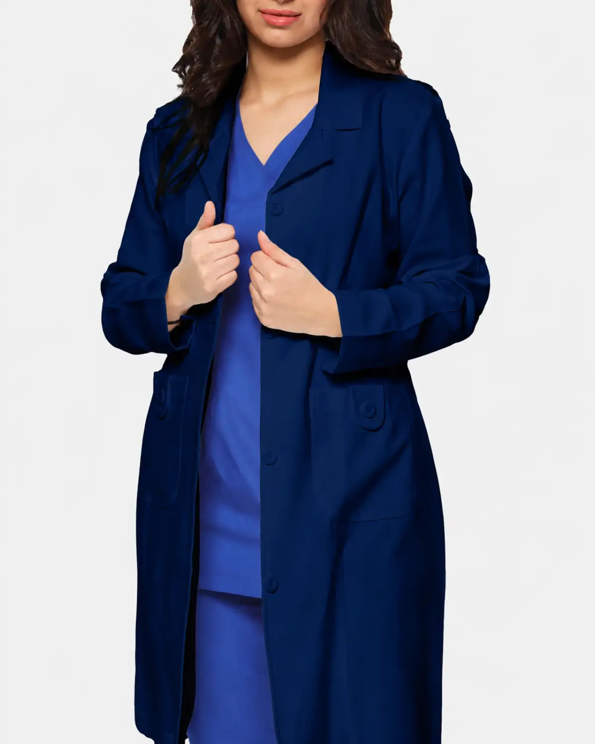 Navy Women Lab Coat 38 Inch Orchid Elegant Daily Wear | Maryouli Ahla