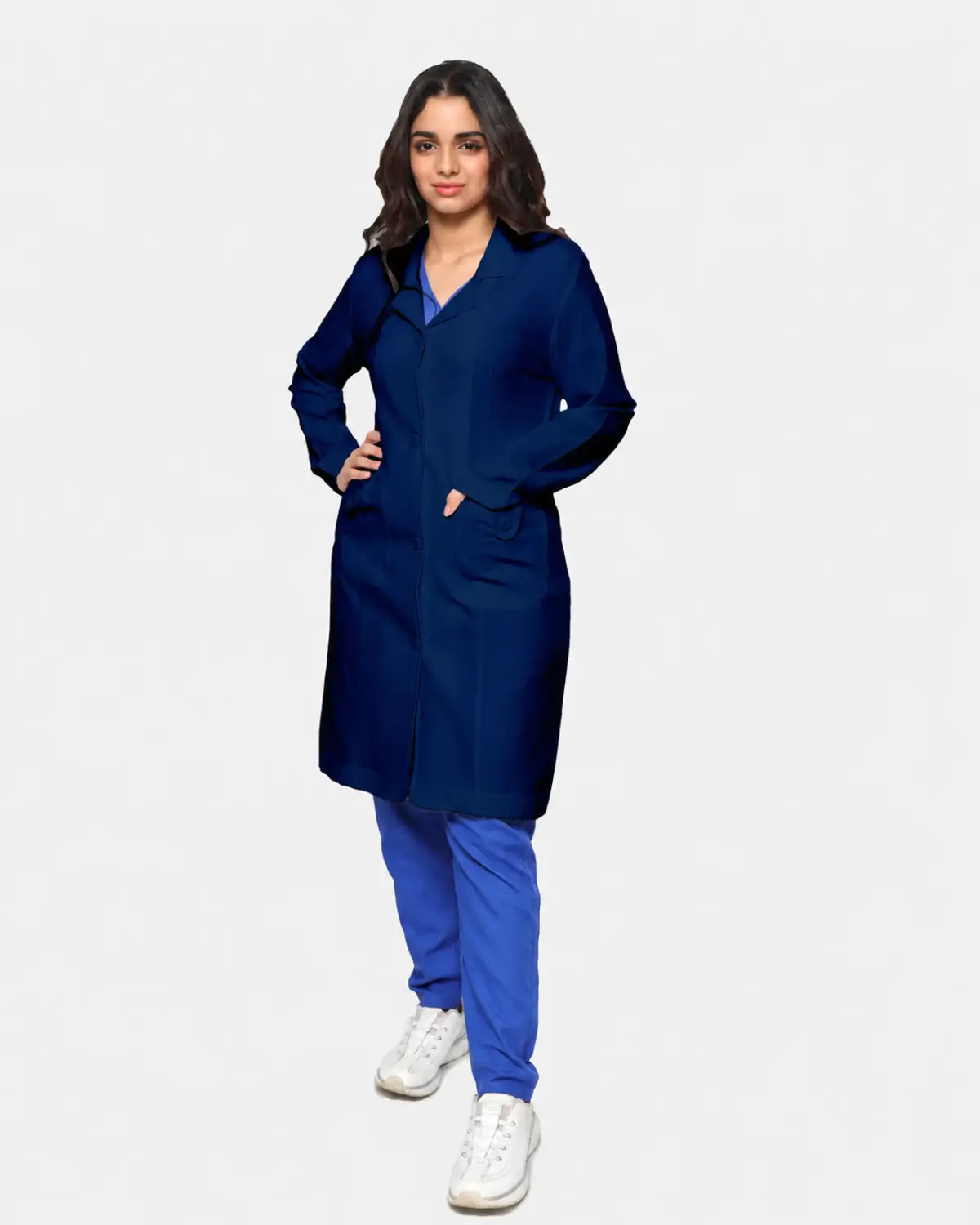 Navy Women Lab Coat 38 Inch Orchid Elegant Daily Wear | Maryouli Ahla
