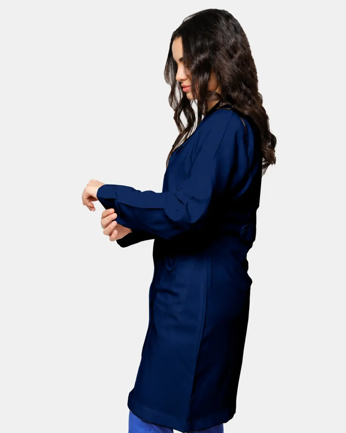 Navy Women Lab Coat 38 Inch Orchid Elegant Daily Wear | Maryouli Ahla