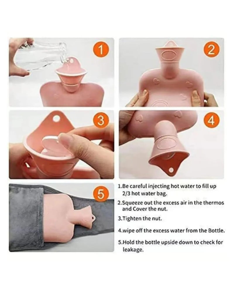 قربة ماء بتصميم قطة , ثلاثي بغطاء قماش مخملي مع حزام خصر رمادى