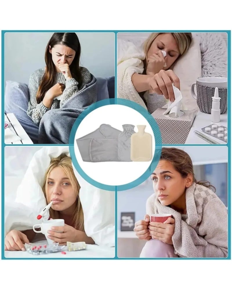 قربة ماء بتصميم قطة , ثلاثي بغطاء قماش مخملي مع حزام خصر رمادى