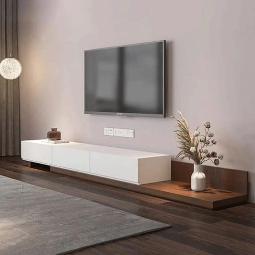 طاولة تلفزيون خشبي وابيض 210 *40 *35