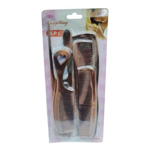 طقم أمشاط التصفيف وتقسيم الشعر 5 في 1 (لون روز جولد)