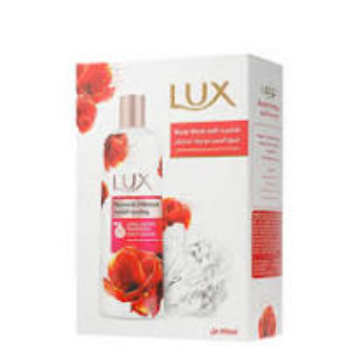 غسول جسم عطري رومانسية الكركديه لعطر يدوم 24 ساعة  مع ليفة 250 مل من لوكس