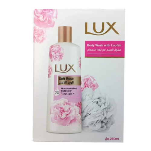 غسول الجسم  بالورد الناعم مع ليفة من لوكس 250 مل