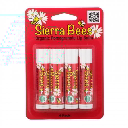 Sierra Bees, بلسم الشفاه العضوي، بنكهة الرمان، 4 عبوات، 0.15 أوقية (4.25 جم) لكل عبوة