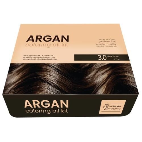 صبغة شعر بني غامق بخلاصة زيت الارجان الطبيعي عبوتان 75 مل و منشط 15مل من ارغان