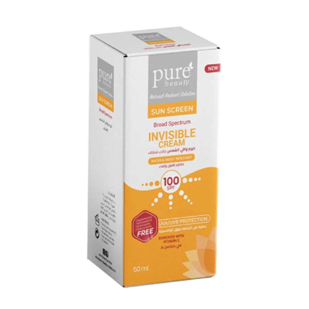 بيور بيوتي كريم واقى شمس بعامل حماية 100 حاجب شفاف 50 مل