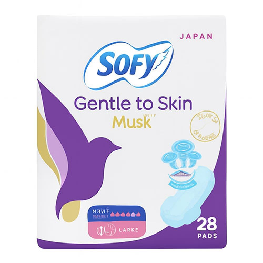 سوفي حفائض نسائية - مقاومة للبكتيريا  بالمسك - رقيقة كبيرة بالأجنحة 28 حفاضة