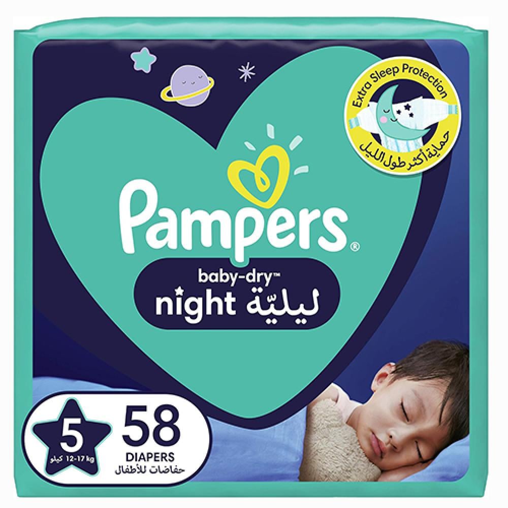 Pampers Premium Night Care Baby Diapers, Size 5 - 58 Diapers