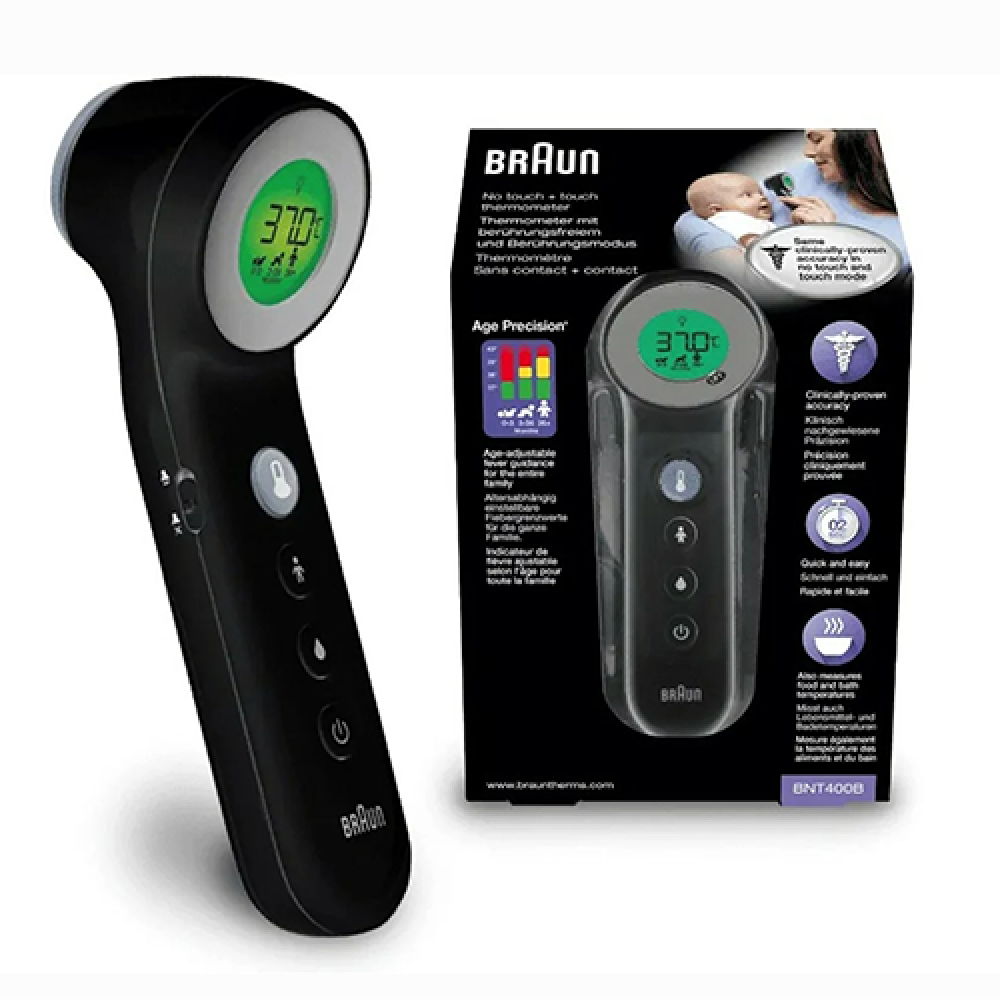 براون مقياس درجة الحرارة للاطفال بدون لمس عن طريق الجبهة (أسود) BNT400B